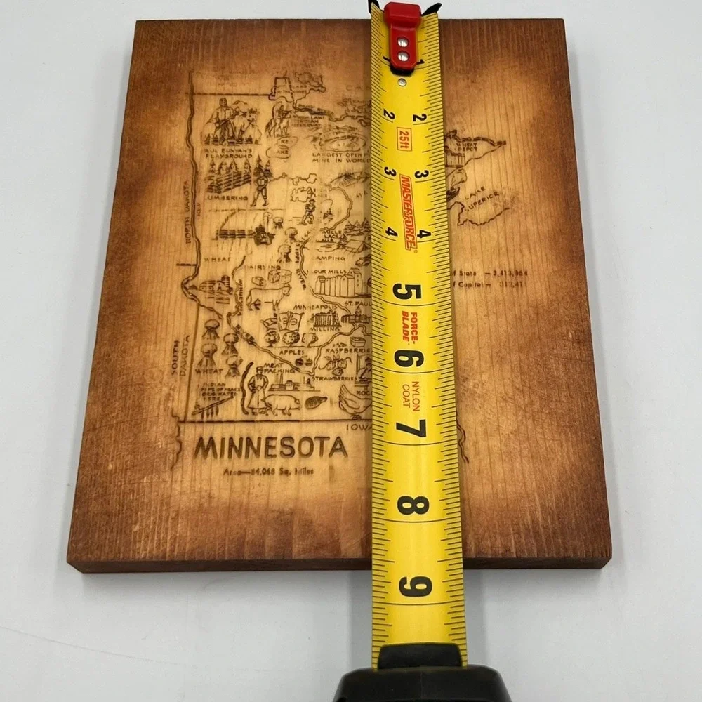 Minnesota State Map Wood Plaque Unisex OS Brown Very Good Engraved Art